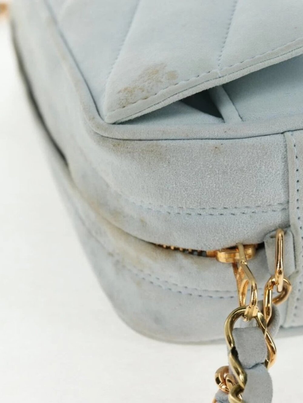 CHANEL Bias Stitch Chain Shoulder Bag Suede Light Blue Gold CC Auth 139935V - Picture 4 of 15